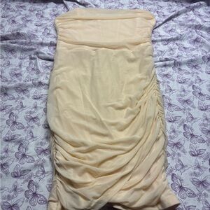 🍄Strapless Ruched Cream Mini Dress